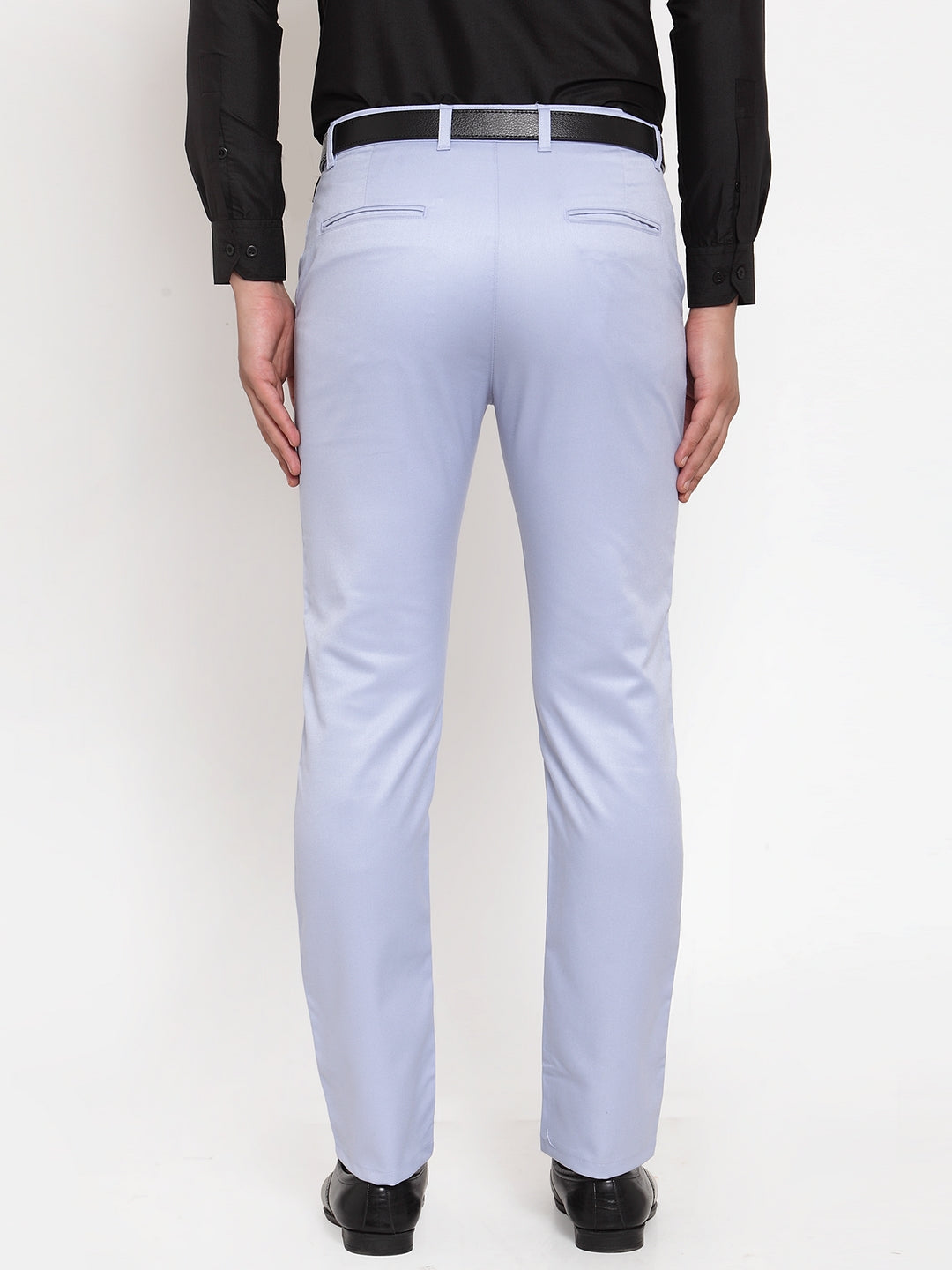 Jainish Men's Blue Tapered Fit Formal Trousers | Grocsy