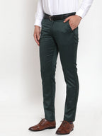 Jainish Men's Olive Tapered Fit Formal Trousers | Grocsy
