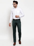 Jainish Men's Olive Tapered Fit Formal Trousers | Grocsy