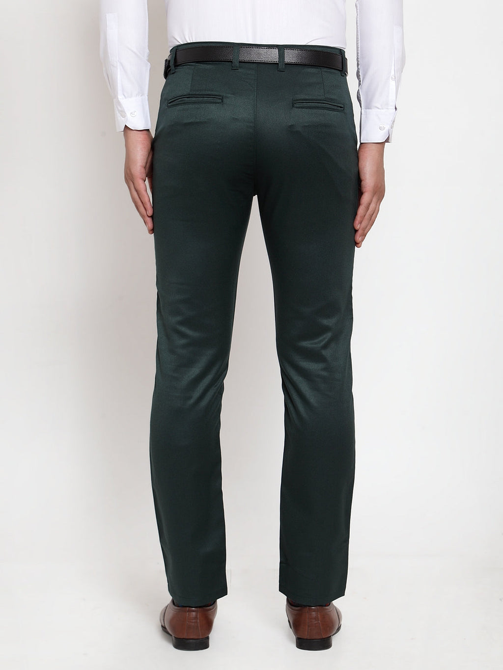 Jainish Men's Olive Tapered Fit Formal Trousers | Grocsy