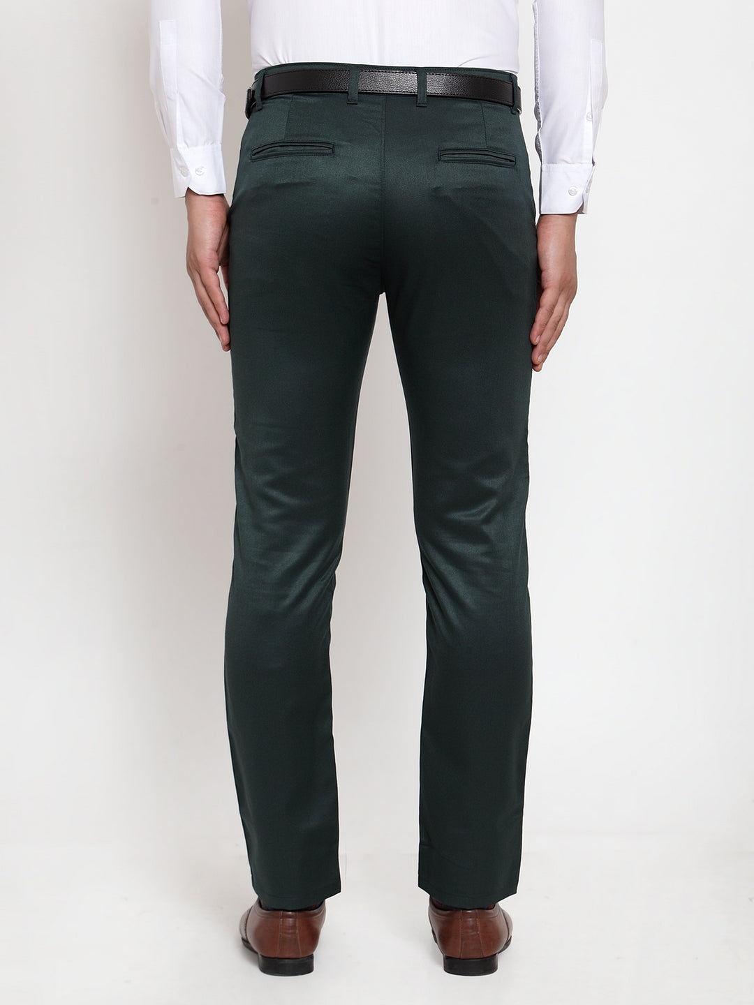 Jainish Men's Olive Tapered Fit Formal Trousers | Grocsy
