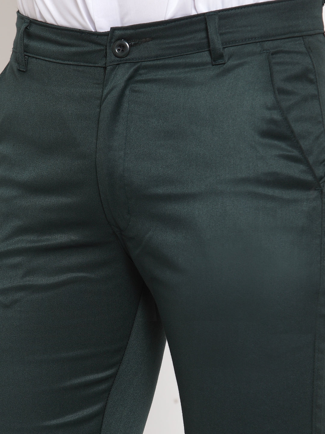 Jainish Men's Olive Tapered Fit Formal Trousers | Grocsy