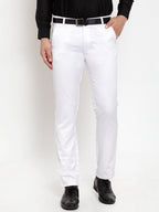 Jainish Men's White Tapered Fit Formal Trousers | Grocsy