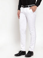 Jainish Men's White Tapered Fit Formal Trousers | Grocsy