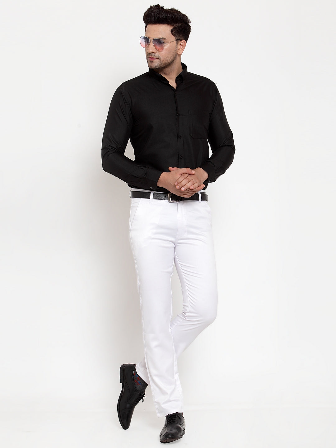 Jainish Men's White Tapered Fit Formal Trousers | Grocsy