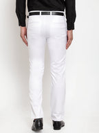 Jainish Men's White Tapered Fit Formal Trousers | Grocsy