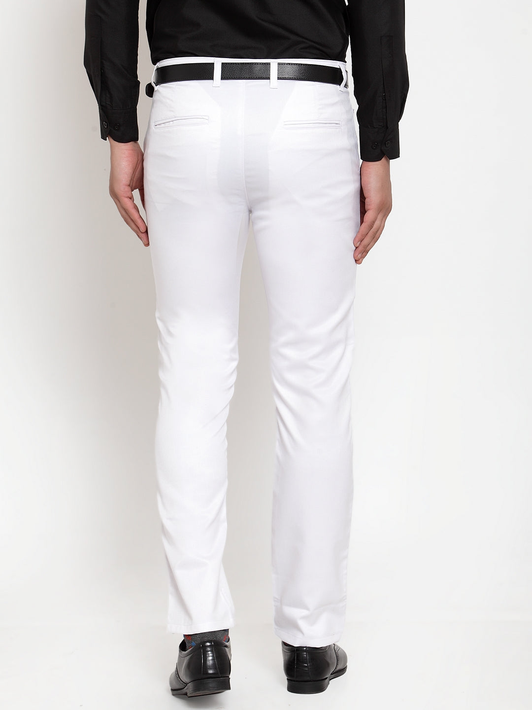 Jainish Men's White Tapered Fit Formal Trousers | Grocsy