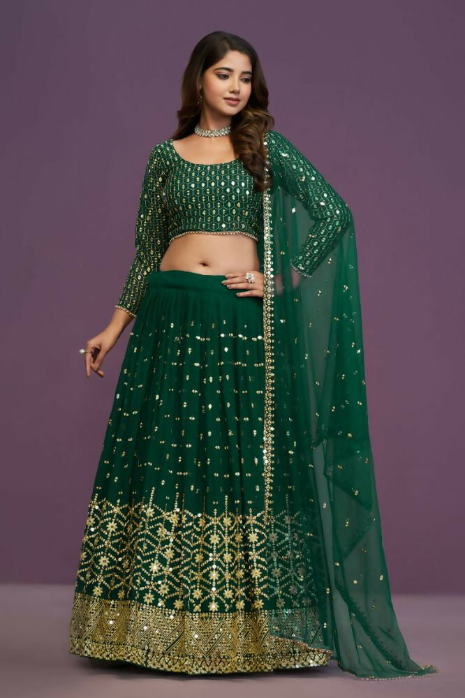 Green Georgette Embroidery Sequence Work Lehenga Choli Set - Jihu Culture | Grocsy