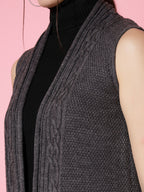 Women Charcoal Acrylic Self Design Winter Cardigan - Wool Trees | Grocsy