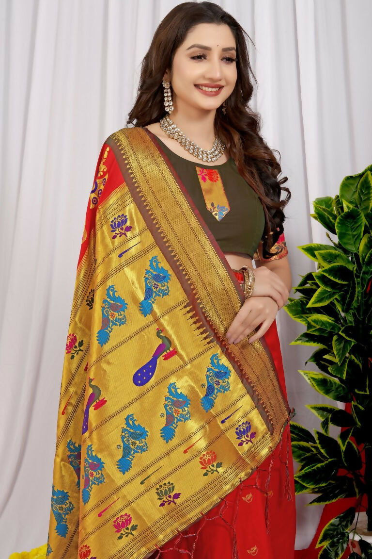 Jyoti Fashion Women's Maroon Paithani Silk Zari Woven Saree with Blouse | Grocsy