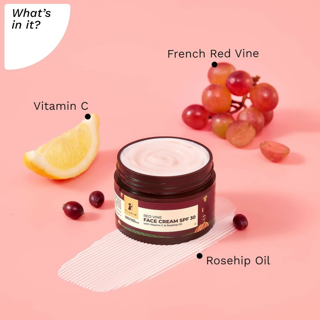 Pilgrim Red Vine Face Cream SPF 30 with Vitamin C & Rosehip Oil (PA+++) | Grocsy