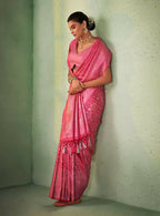 Glorious Designer Pink Color Kanjivaram Silk Saree With Weaving Work - Yomika Fashions | Grocsy