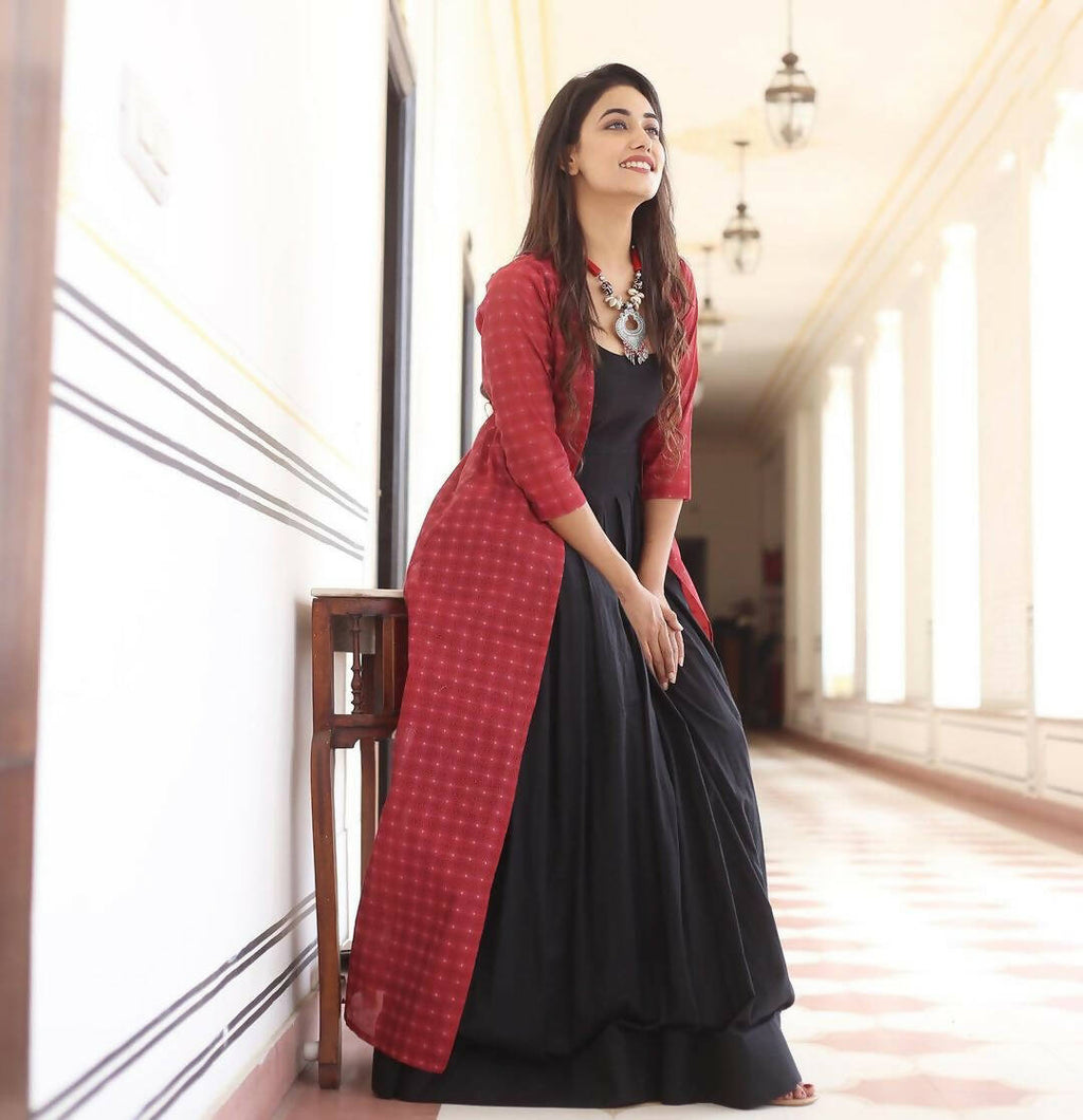 Partywear Designer Digital print Black Maslin Gown - Anbazaar | Grocsy