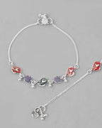 VOJ Set of 2 Silver Plated Designer Multi Color Anklet | Grocsy