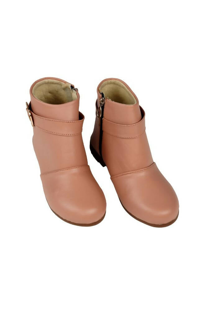 Tiny Bugs Girls Buckle Embellished Peach Ankle Length Boots | Grocsy
