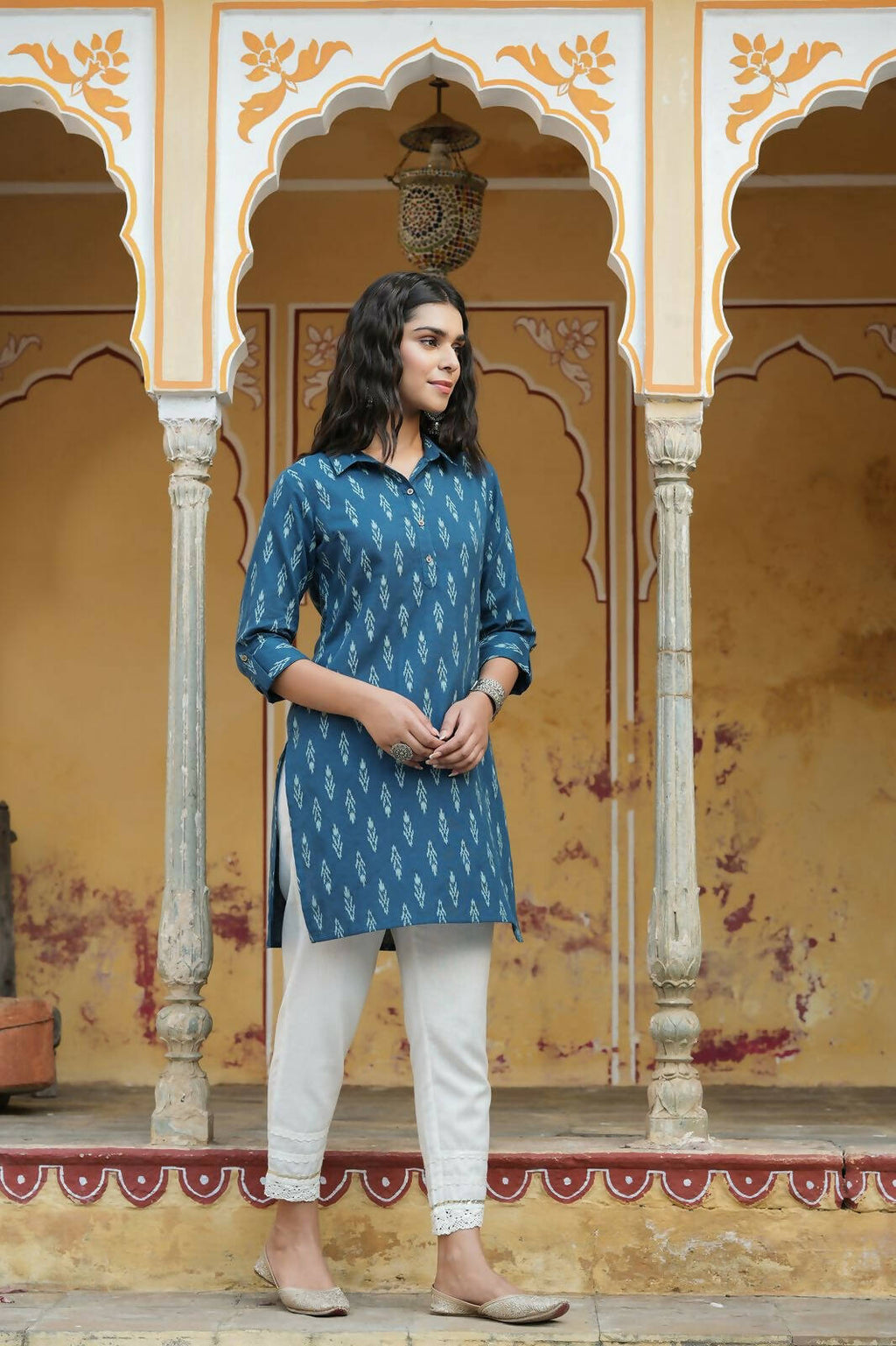 Juniper Women's Navy Cotton Flex Printed Straight Kurta | Grocsy