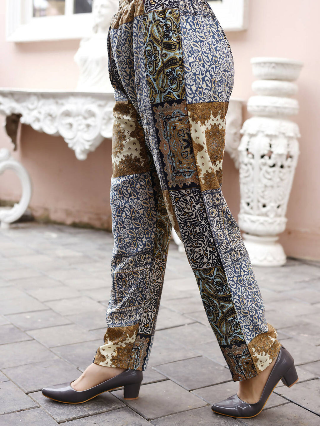 Blue Rayon Paisley & Floral Printed Top with Matching Bottom - Eesha | Grocsy