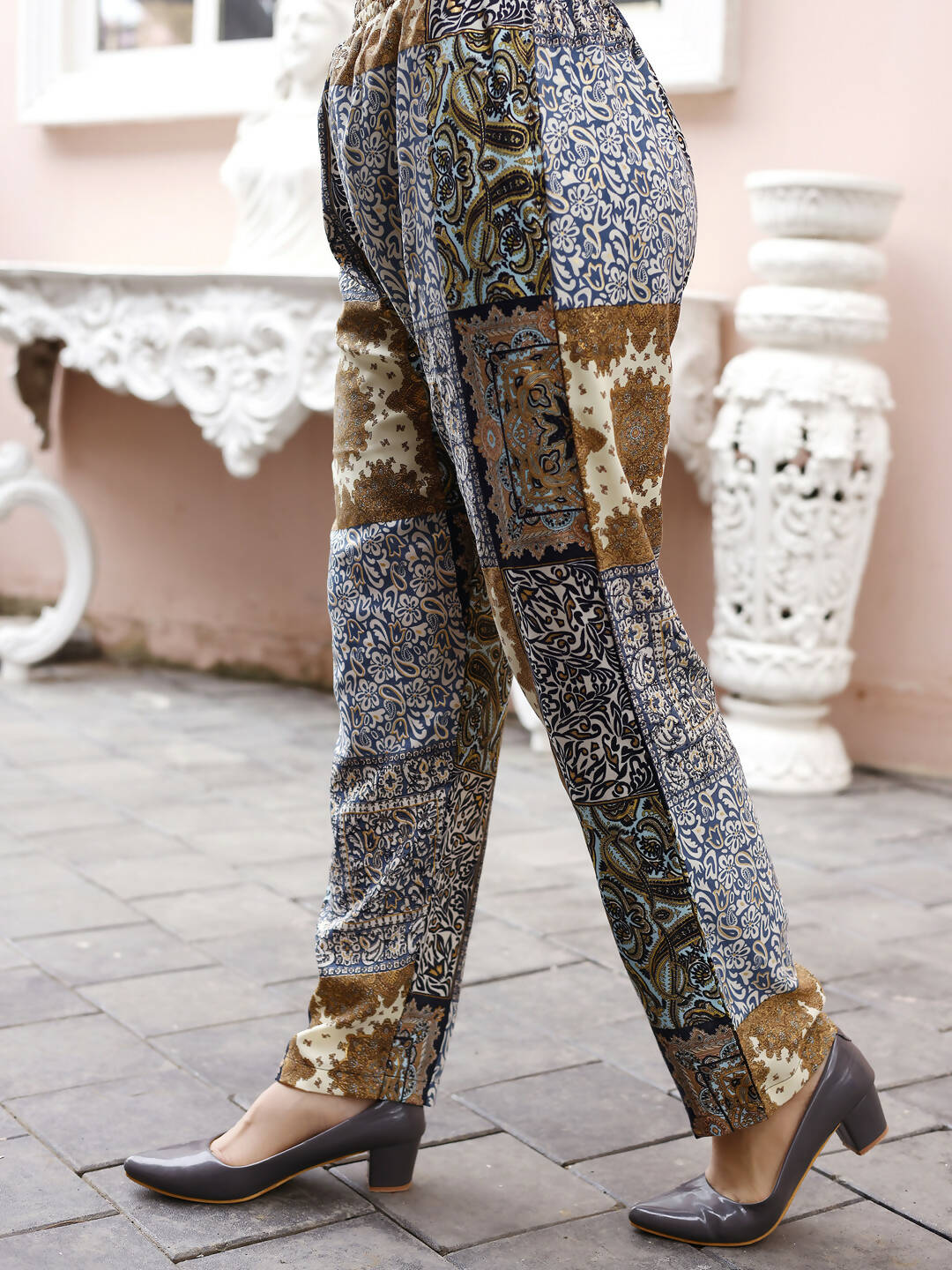 Blue Rayon Paisley & Floral Printed Top with Matching Bottom - Eesha | Grocsy
