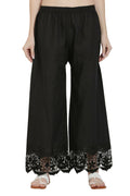 PAVONINE Black Color Chikankari Lace Scalloped Hem Cotton Fabric Sharara | Grocsy
