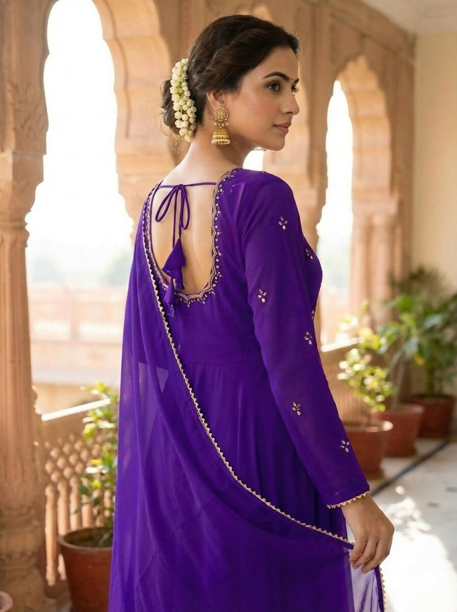 Teeya Creation Womens New Fancy Fox Georgette Heavy Quality Fabricw With Handwork Purple Gown Set | Grocsy