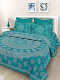 Vamika Printed Cotton Sea Green Bedsheet With Pillow Covers (LEOC_3_SG) | Grocsy