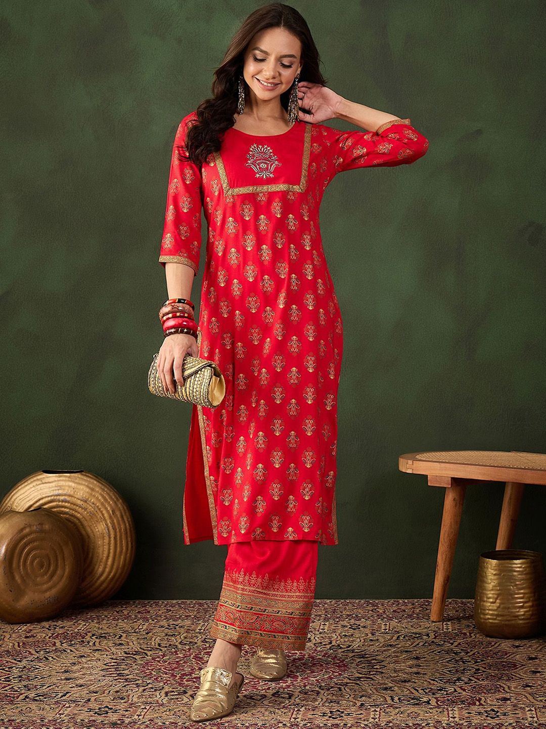 Sangria Printed Kurta With Palazzo | Grocsy