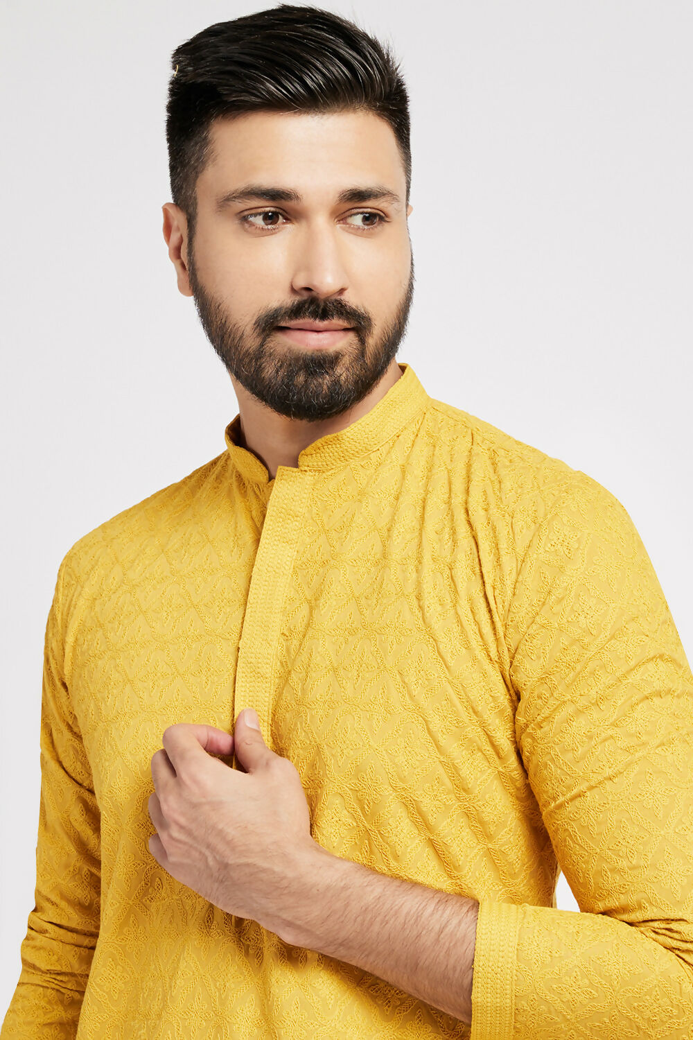 Ethnic India Yellow Men's Kurta Ethnic Motifs Cotton | Grocsy