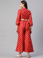 Myshka Women Red Printed Full Sleeve V Neck Dress | Grocsy