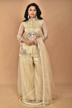 Morchari Women And Hand Embroidery Palazzo Set-Beige | Grocsy