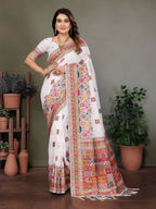 Joban Fashion White Thread Woven Pashmina Sarees | Grocsy