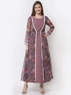Myshka Mauve Color Organza Printed Dress | Grocsy