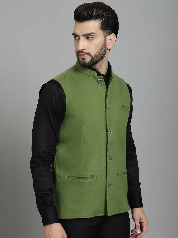 Even Apparels Nehru Jacket With Welt Pockets - Olive | Grocsy