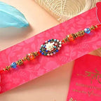 Floral Blue Rakhi N Coffee Biscotti Hamper | Grocsy