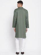Even Apparels Green Color Linen Men's Kurta With Band Collar | Grocsy