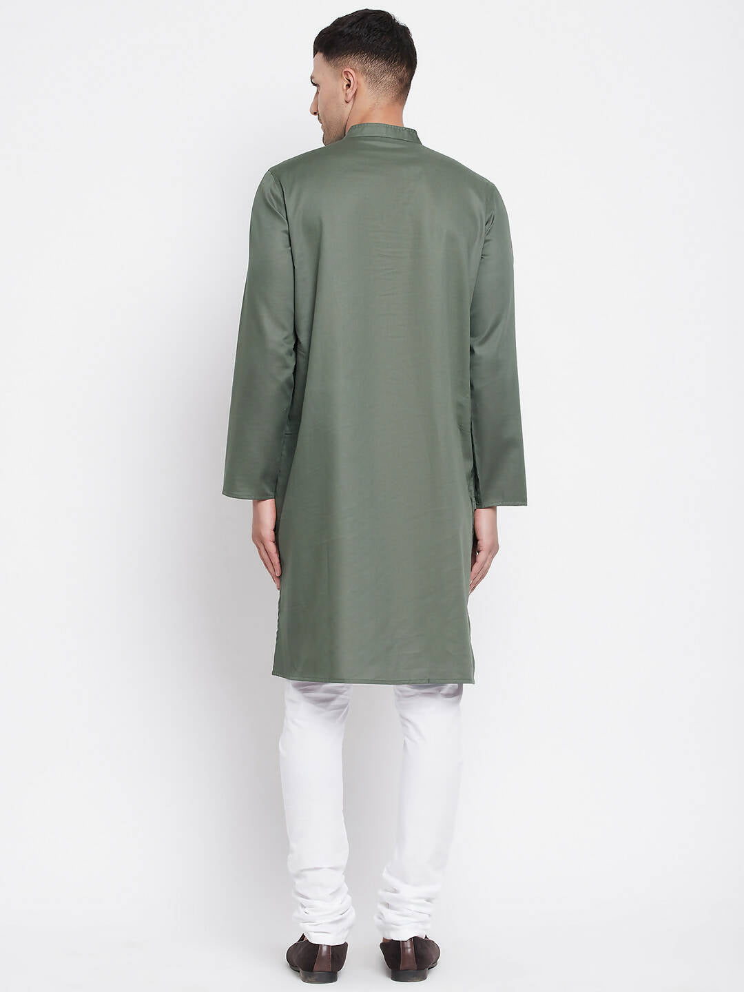 Even Apparels Green Color Linen Men's Kurta With Band Collar | Grocsy