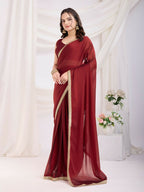 Maroon Rangoli Silk Solid, Lace Border Ready To Wear Saree - Kashvi | Grocsy