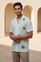 Celeste — Blue Embroidered Linen Shirt by Hilo Design | Grocsy