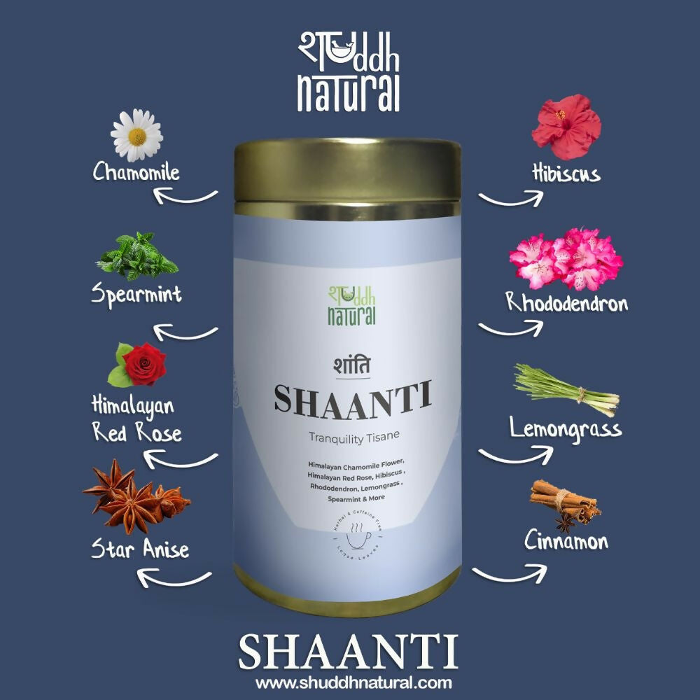 Shuddh Natural Calming Stress Relief Inside-Out Detox Shaanti Floral Tisane | Grocsy