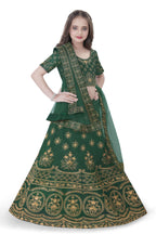 Dwiden Green Lehriyu Tafetta Sattin Semi-Stitched Girl's Lehenga Choli | Grocsy