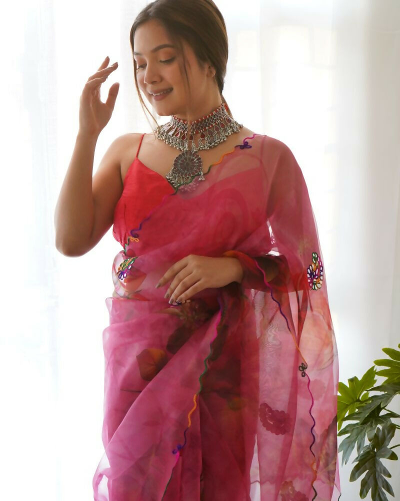 Vamsee Dillagi Dark Pink (Dillagi) Organza Saree | Grocsy
