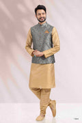 Raivat Ethnic Jacquard Banarasi Silk Woven Work 3 Pics Jacket Set In Grey Colour | Grocsy
