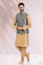 Raivat Ethnic Jacquard Banarasi Silk Woven Work 3 Pics Jacket Set In Grey Colour | Grocsy