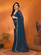 Designer Partywear Rama Georgette Fancy Saree - Durga | Grocsy