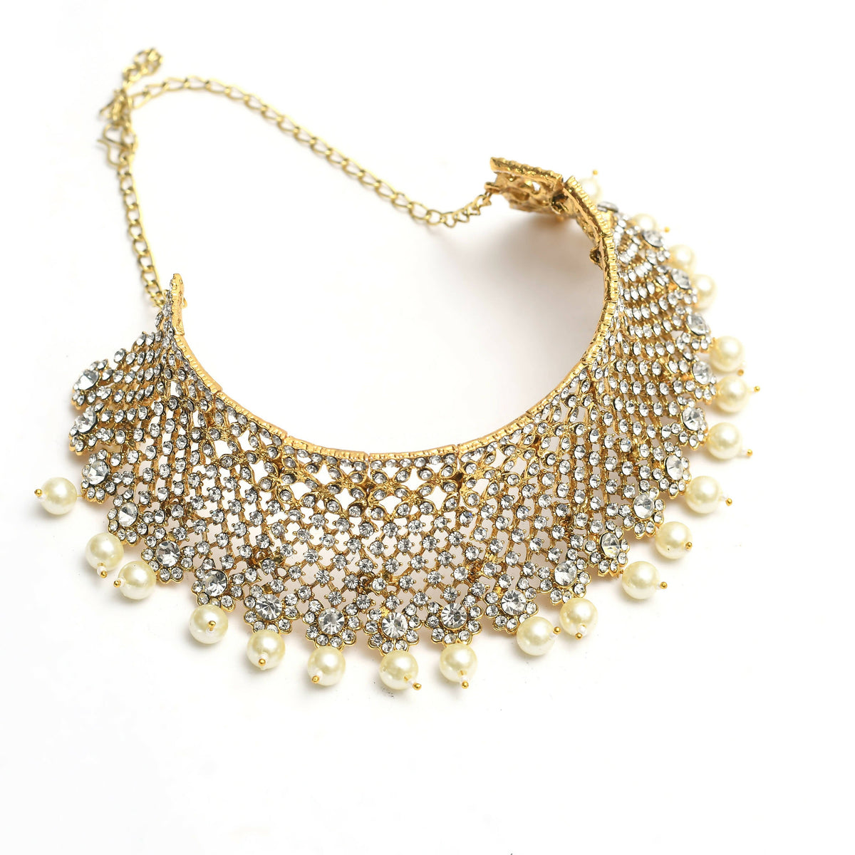 Mominos Fashion Johar Kamal Traditional Rajwadi Design Heavy Golden Necklace Set | Grocsy