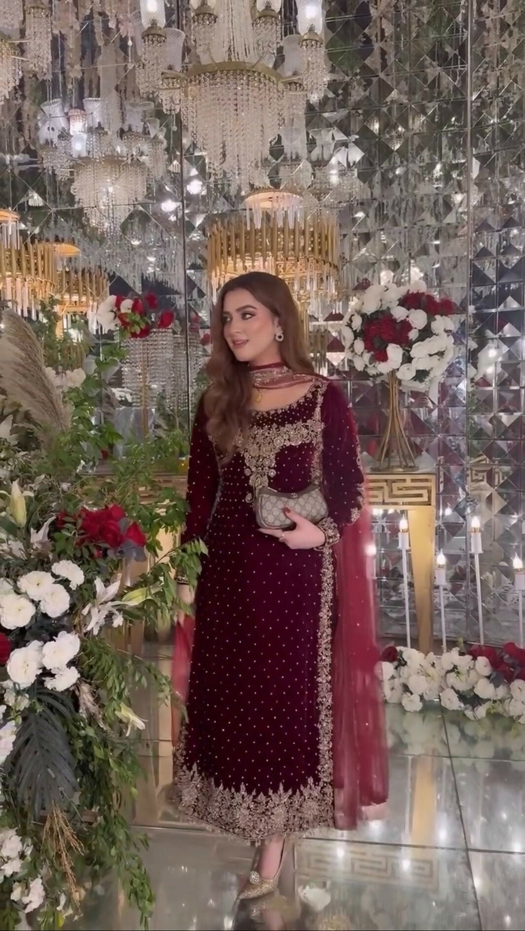 Joban Fashion Wine Velvet Sequence Embroidery Work Kurta Set | Grocsy
