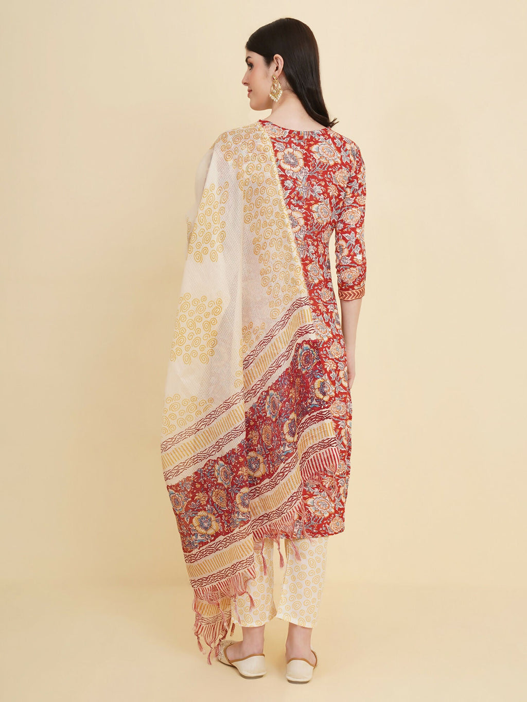 Designer Stylish red Cotton Stitched Suit With Dupatta - Tanisha | Grocsy