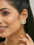 Nuyug 22K Gold-Plated Pink Kundan Studded & Beaded Floral Shaped Studs | Grocsy