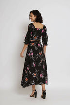 Black Crepe Floral Printed Top with Matching Skirt - Shivani | Grocsy
