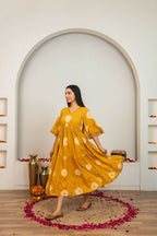 Joban Fashion Mustard Yellow Tie & Dye Cotton Dress | Grocsy