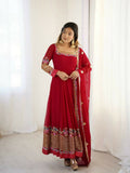 Teeya Creation Red Color Heavy Georgette Wedding Wear Embroidery Work Long Gown | Grocsy